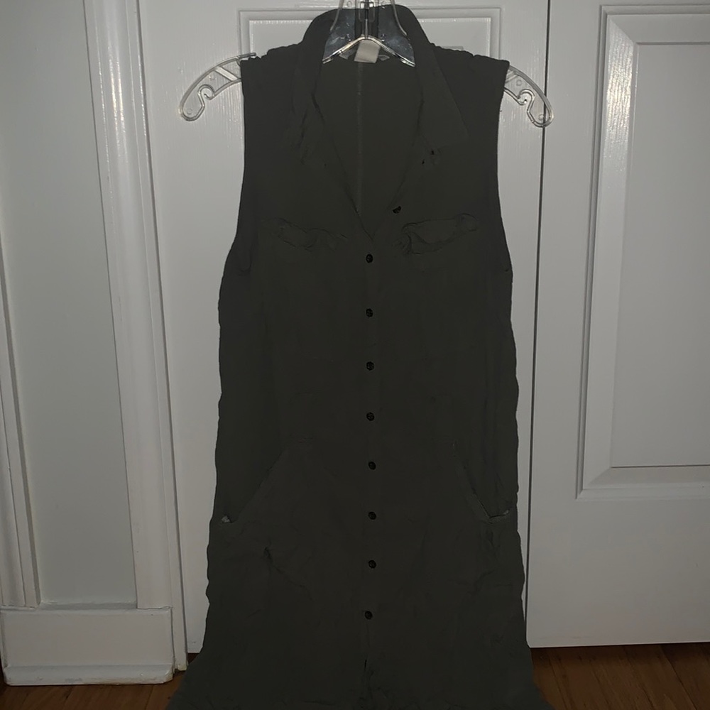 Dark green womens button up dress